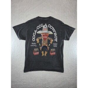 Coca Cola Cowboy Graphic T-Shirt Mens S Color Washed Gray Short Sleeve Western